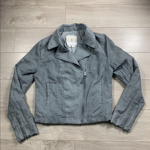 Anthropologie Hei Hei Vegan Suede Grey Moto Jacket - Picture 2 of 10